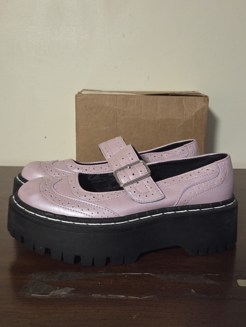 TUK Pink Brogue Mary Jane Platform Shoes Womens 8 EU 39 Chunky Creeper T2347